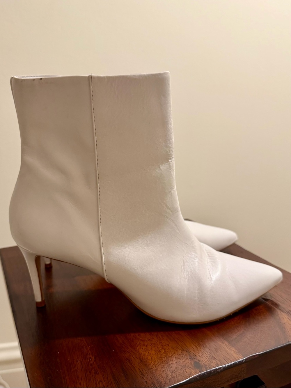 SCHUTZ White Pointed-Toe Ankle Booties with 2.5 inch Heel